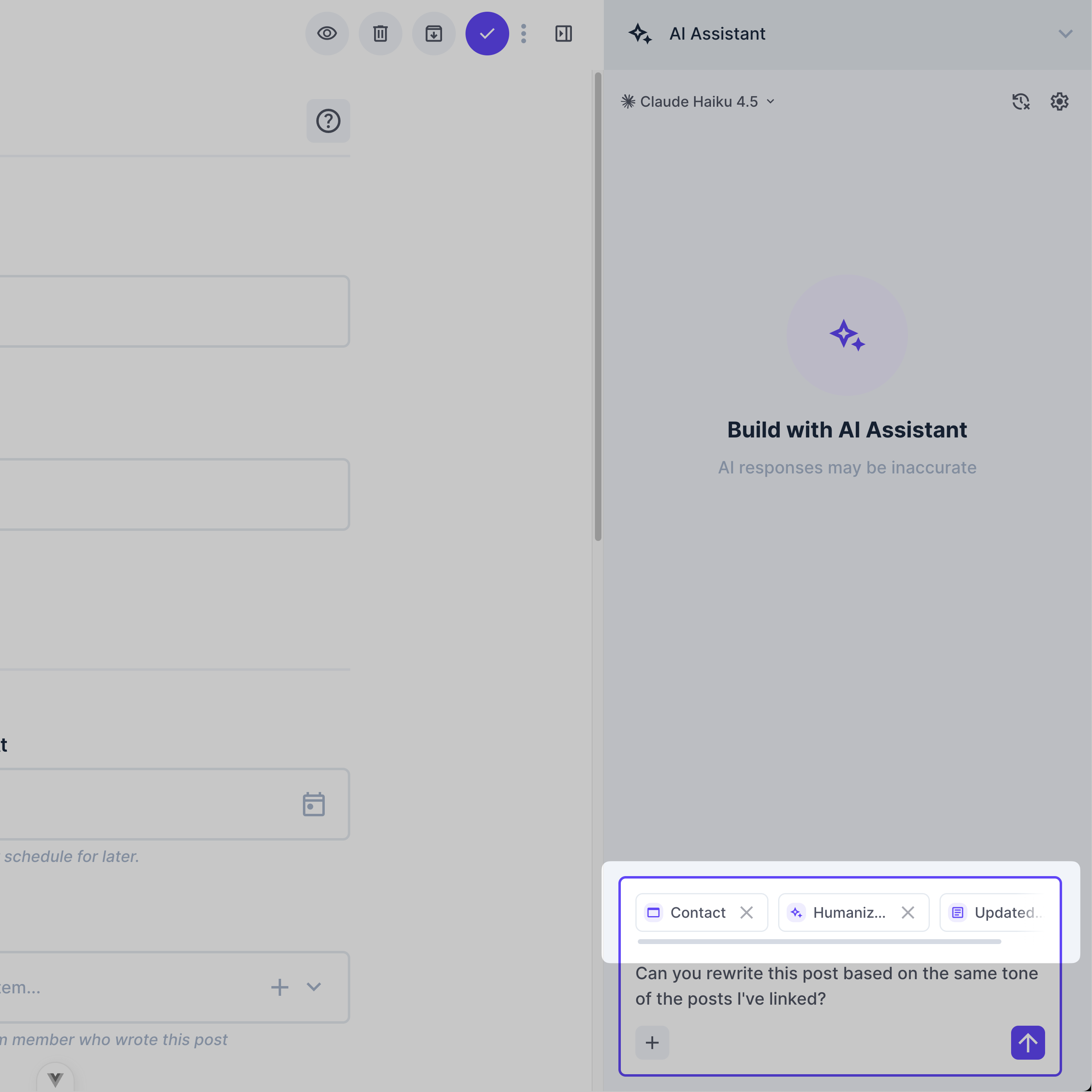 Pending context bar with staged items